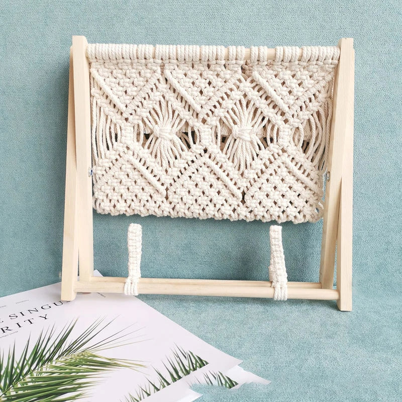 Macrame Cotton Rope Magazine Rack – Boho Desktop Bookshelf Magazine Storage Rack Vue