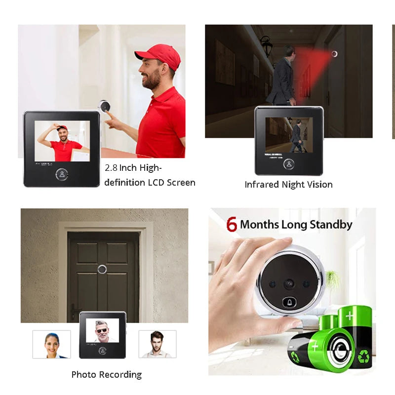 KAK 2.8" LCD Screen Electronic Door Viewer Bell IR Night Door Camera Photo Recording Digital Door Viewer Smart Peephole Doorbell Vue