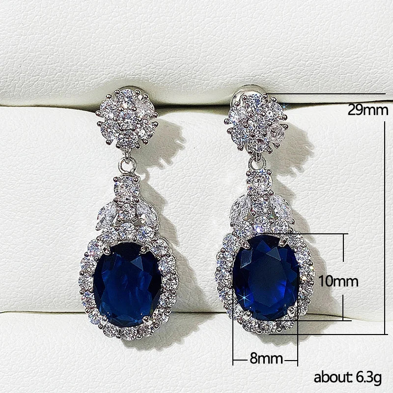 Huitan Blue Cubic Zirconia Drop Earrings | Silver Tone Women Drop Earrings Vue