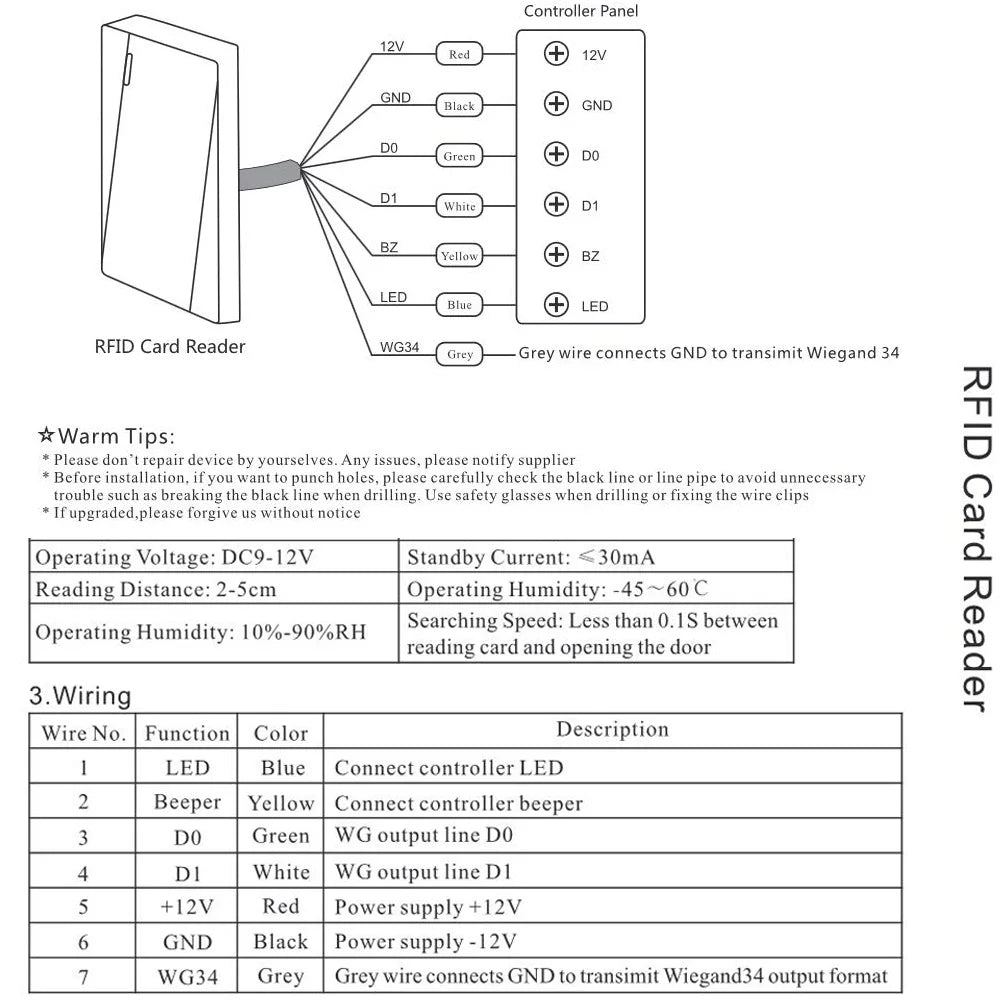 IP68 Waterproof Wiegand 26 Output 125Khz/13.56Khz RFID Proximity Card Reader Access Control Slave Reader UP002 Vue