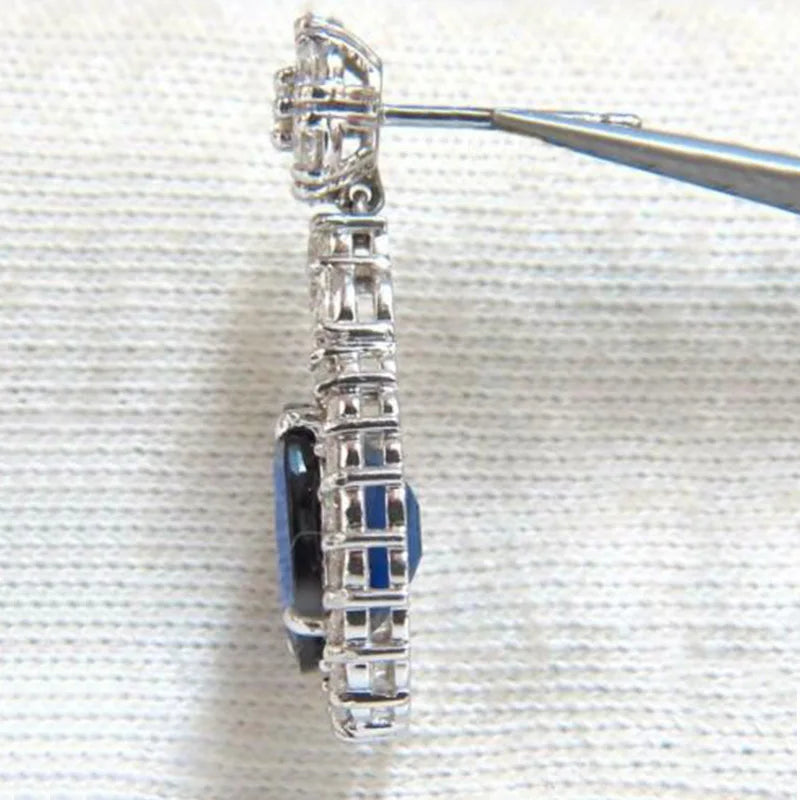 Huitan Blue Cubic Zirconia Drop Earrings | Silver Tone Women Drop Earrings Vue