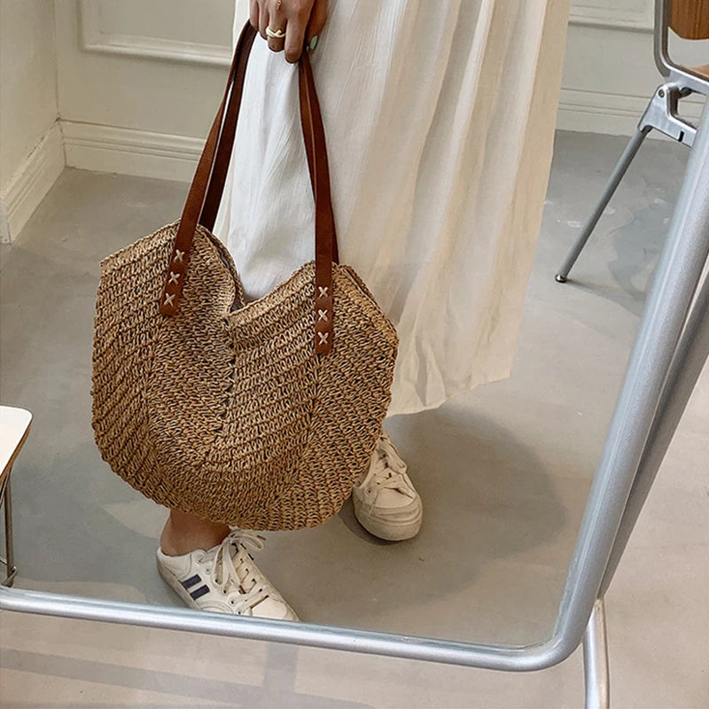 Summer Bucket Straw Bags Women Rattan Shoulder Bag Handmade Woven