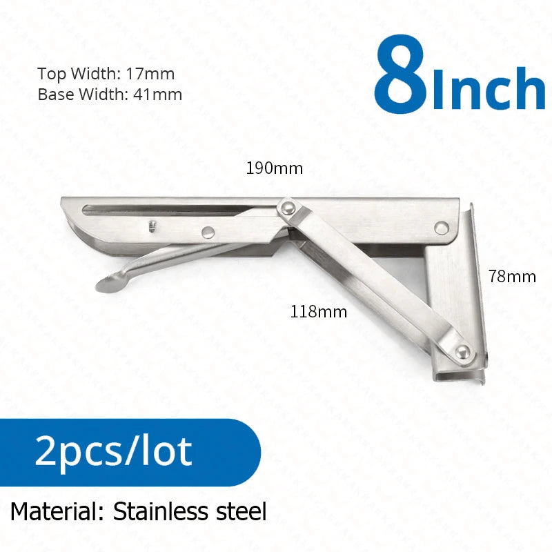 KAK 2pcs Folding Shelf Bracket Heavy Duty Stainless Steel Collapsible Shelf Bracket Hardware for Table Work RV Car Saving Space Vue Silver 8inch