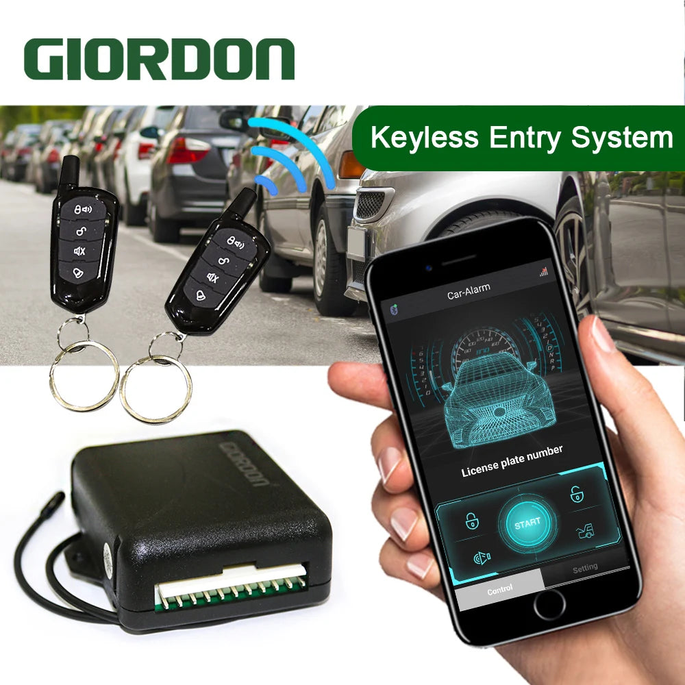 GIORDON Universal Car Auto Keyless Entry System Button Keychain Central Kit Door Lock with Remote Control Start Stop APP Vue