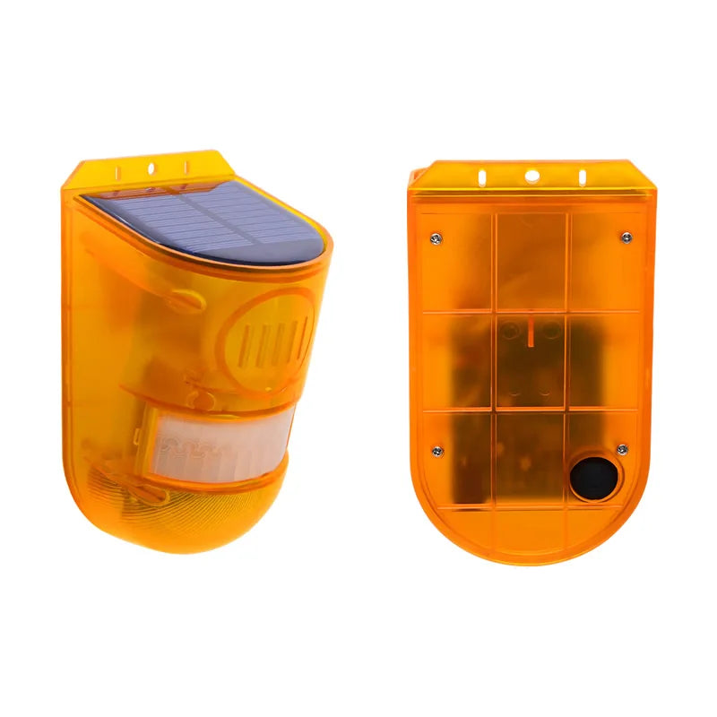 Solar Powered Infrared Motion Sensor Detector Siren Strobe Alarm System Waterproof 110dB Loud For Home Yard Outdoor Security Vue Solar Orange