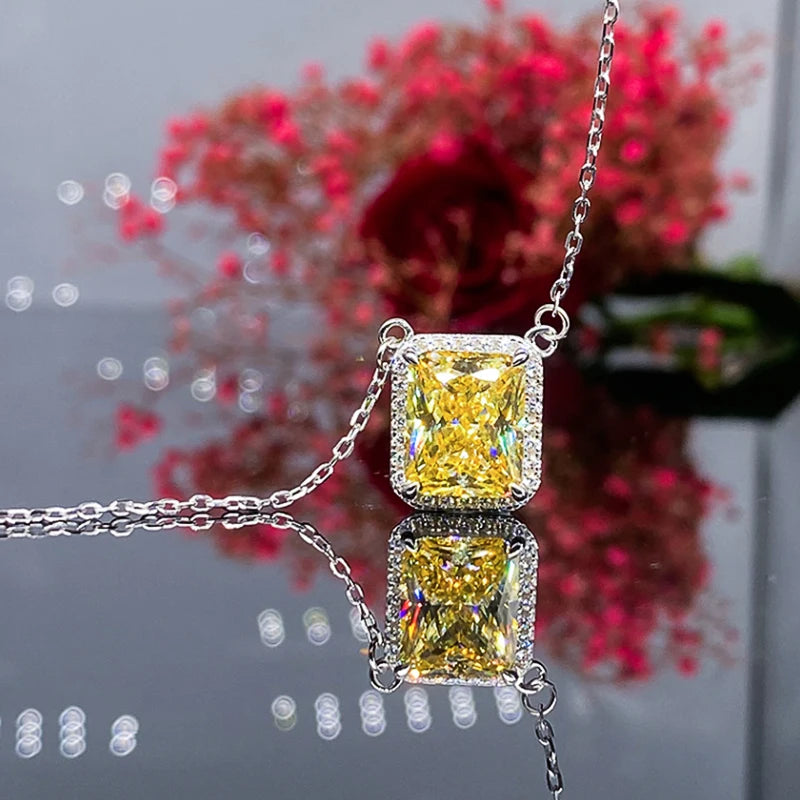 Huitan Yellow CZ Pendant Necklace | Silver O-Chain for Women Pendant Necklace Vue XL572 42cm 5cm