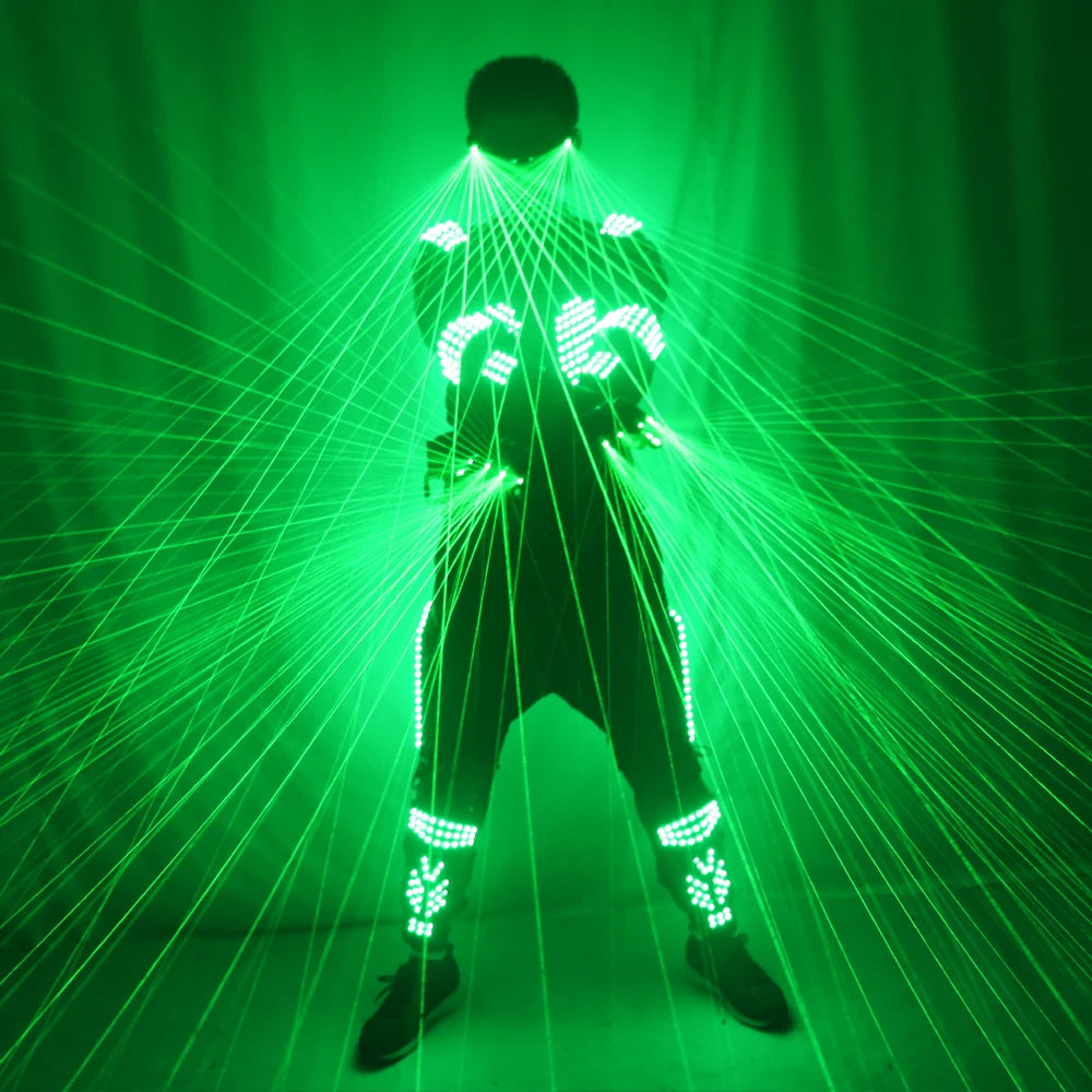 LED Robot Suit Costumes Clothes LED Lights Luminous Green Laser Battle Stage Dance Performance Show Dress for Night Club Vue