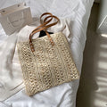 Square Hollow Straw Beach Bag Handmade Woven Shoulder Raffia Rattan
