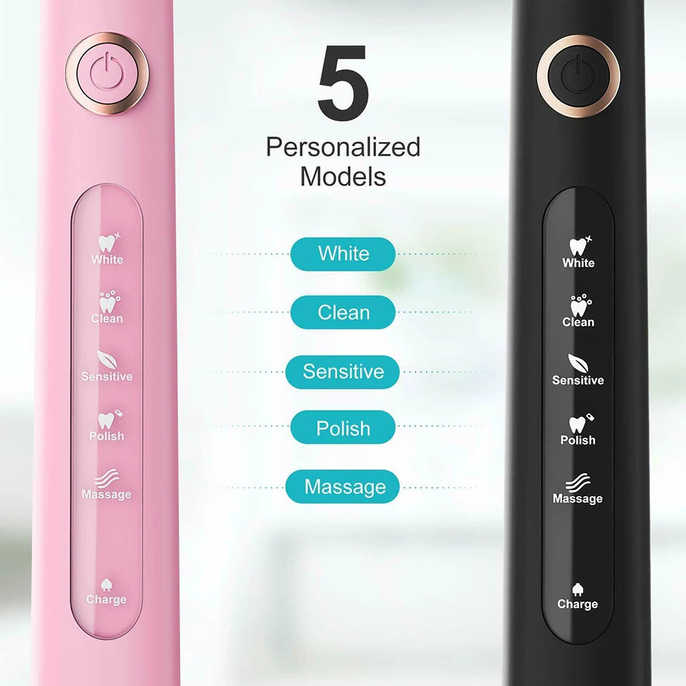 Fairywill Electric Sonic Toothbrush FW-507 USB Charge Rechargeable Adult Waterproof Electronic Tooth Brushes Replacement Heads s Vue