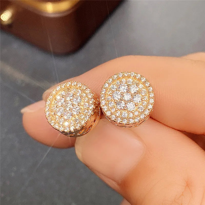 Huitan CZ Stud Earrings – Round & Flower Bridal Jewelry Women CZ Stud Earrings Vue