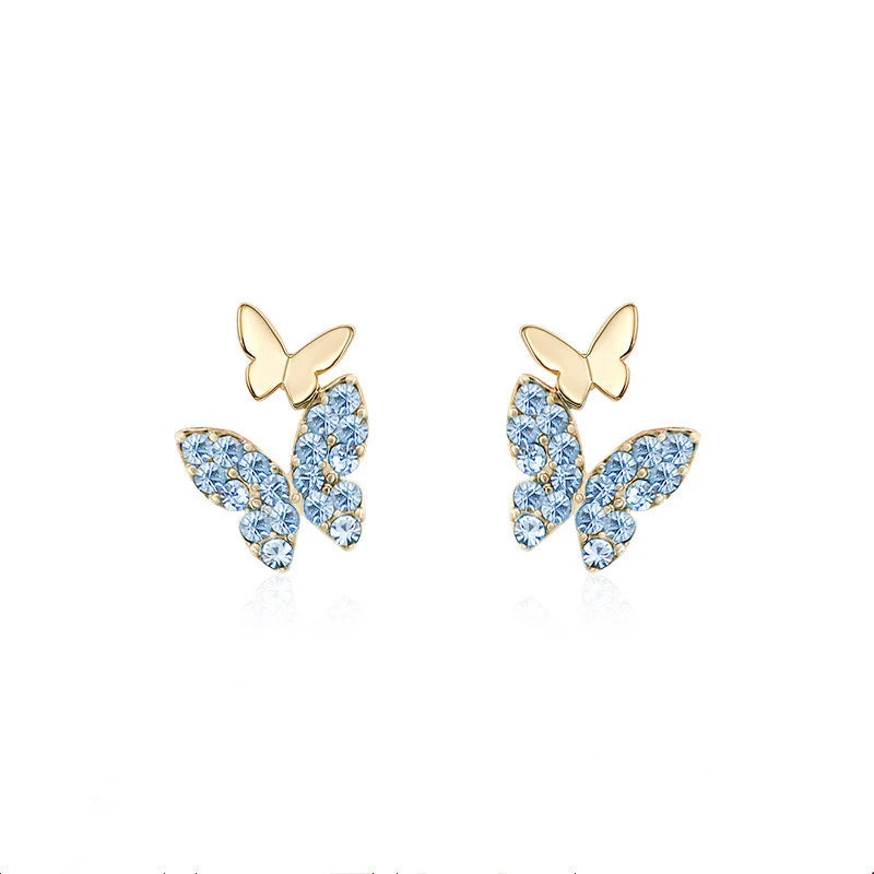 Huitan Butterfly Stud Earrings – Cubic Zirconia | Pink Purple Blue Butterfly Stud Earrings Vue