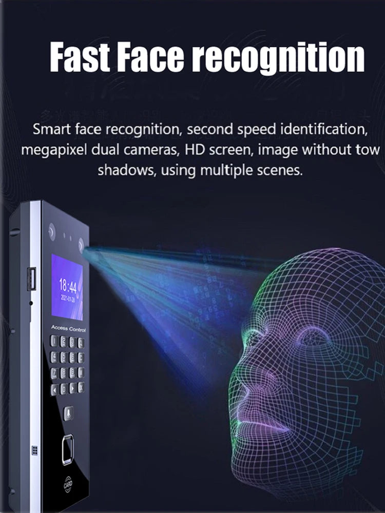 All-in-One Multi-Biometric Access Control System: 500 Face & 1000 Fingerprints Capacity with RFID/Palm/Keypad for Office/Factory Vue