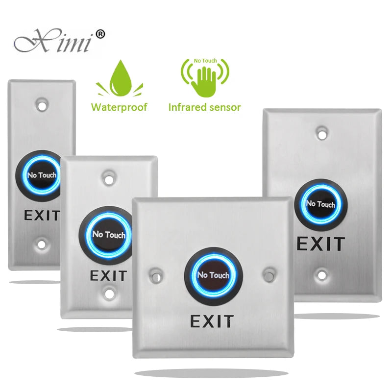 Contactless Waterproof No Touch Sensor Exit Switch Induction Type Release Exit Button Switch Access Control DC12V/24V With LED Vue