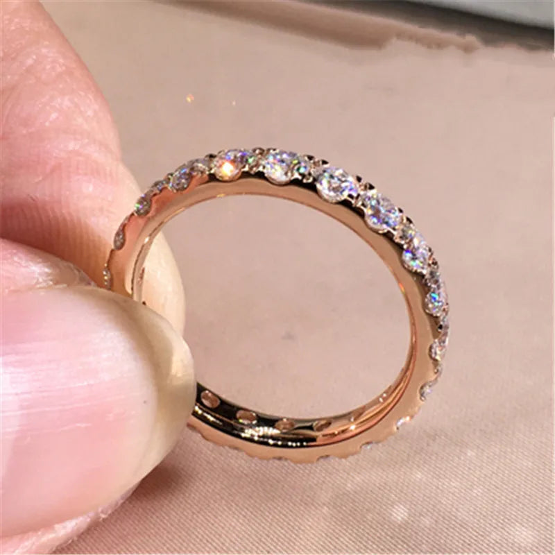 Huitan Rose Gold CZ Wedding Band Ring for Women | Thin & Stylish Wedding Band Ring Vue F1257 6