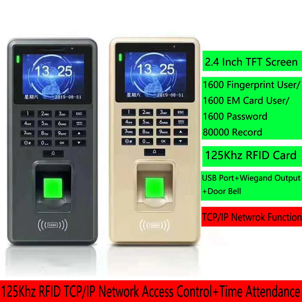 2.4inch Fingerprint Time Attendance Recorder with RFID Keypad TCP/IP USB Employee ID Card Access Control System Vue