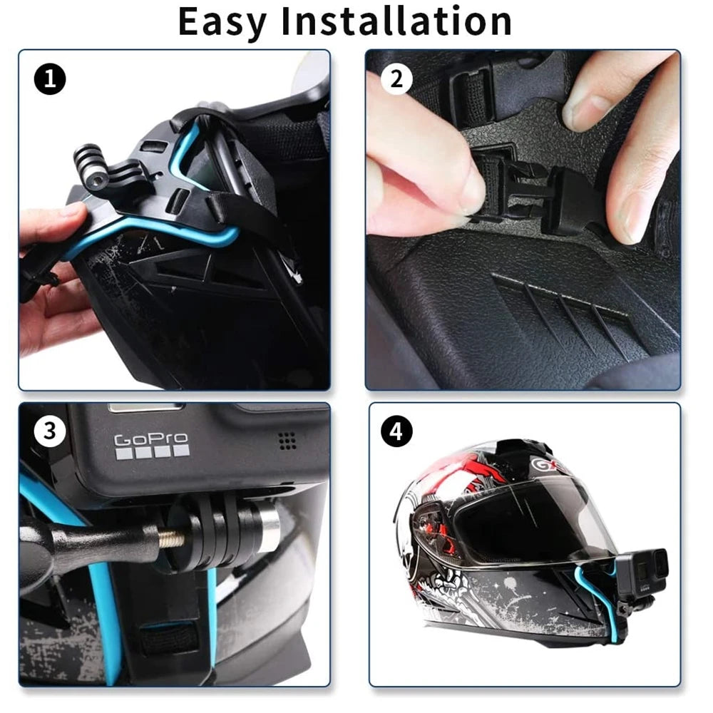 Helmet Strap Mount For Gopro Hero 11 10 9 8 7 6 5 4 3 Motorcycle Yi Action Sports Camera Mount Full Face Holder Accessories Vue