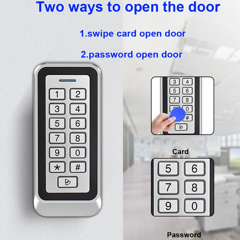IP67 RFID Access Control System Kit with Backlight Standalone Metal Keypad Electronic Lock Exit Button Keyfob for Security Vue