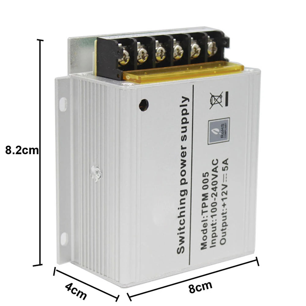 Mini Access Control Power Supply DC 12V 5A Aluminum Alloy Power Adapter Professional AC 100-240V Voltage Converter for Security Vue
