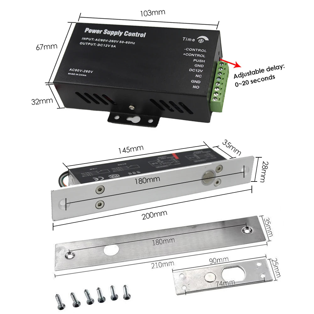 1000 Users Standalone Metal Keypad Electronic Lock Power Supply DC12V Door Exit with 125KHz ID Keyfobs Access Control System Kit Vue