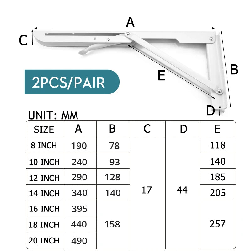 KAK 2pcs Folding Shelf Bracket Heavy Duty Stainless Steel Collapsible Shelf Bracket Hardware for Table Work RV Car Saving Space Vue