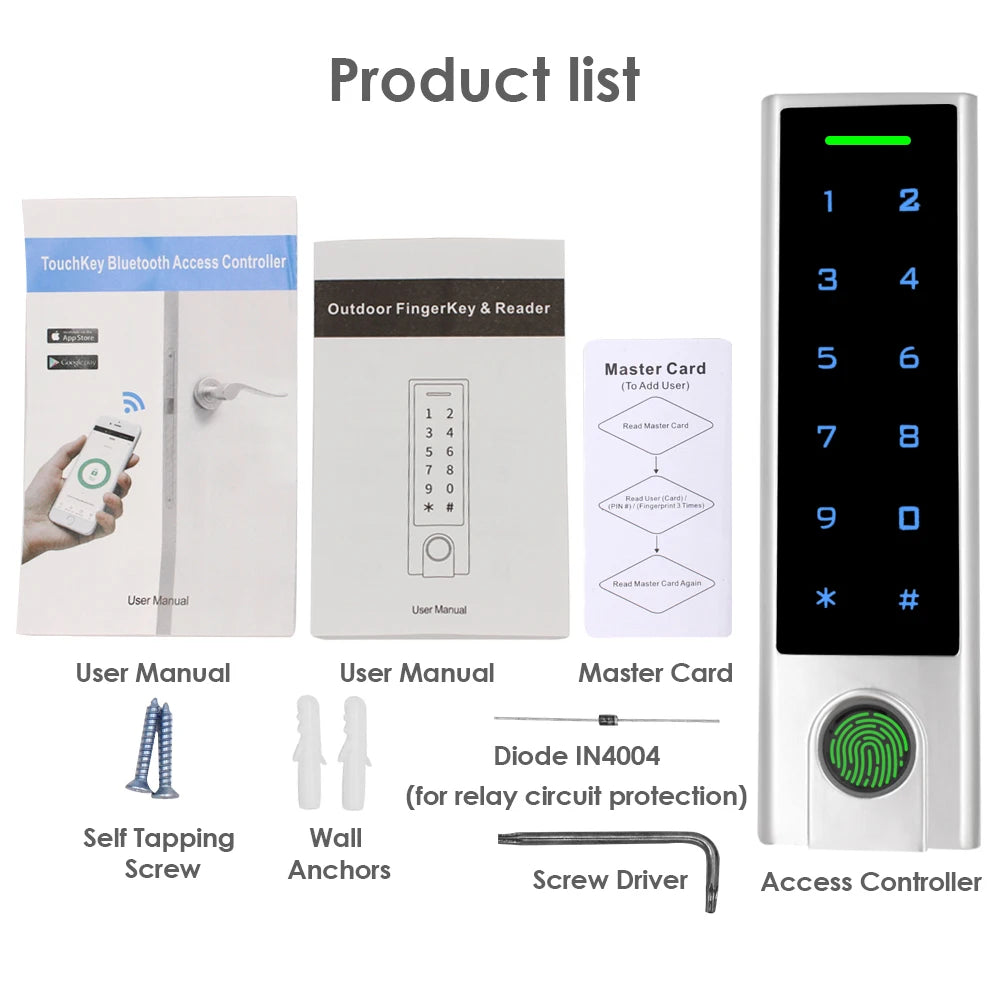 Bluetooth Tuya APP Biometric Fingerprint Access Controller System Metal RFID Card Standalone Door Access Control Waterproof Vue