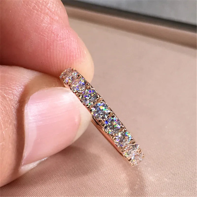 Huitan Rose Gold CZ Wedding Band Ring for Women | Thin & Stylish Wedding Band Ring Vue