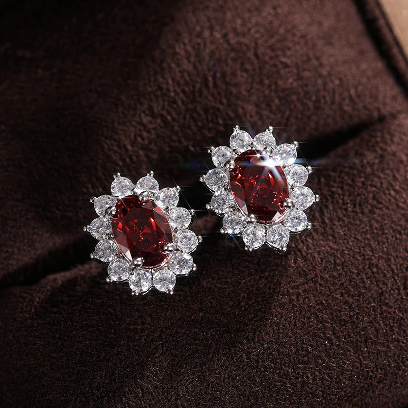Huitan Sunflower Stud Earrings – Oval Cubic Zirconia Women Stud Earrings Vue