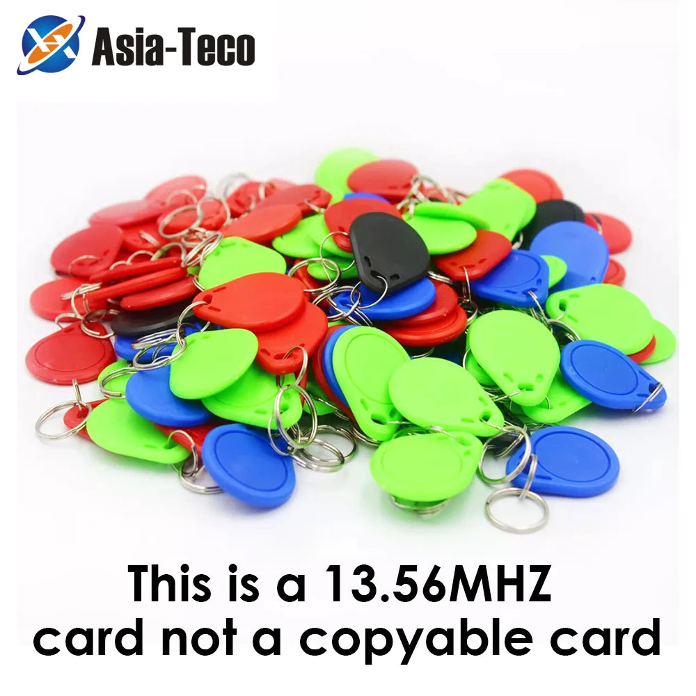 100pcs 13.56MHz IC M1 Keyfobs Tags Access Control System Kit RFID Key Finder Card Token Attendance Keychain ABS Waterproof Vue