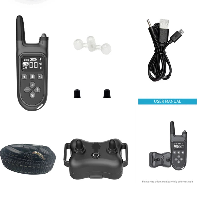 Cute 800m Black Electric Dog Training Collar with Shock Vibration Sound Remote Control Pet Training Artifact for 1/2/3 Dogs Vue