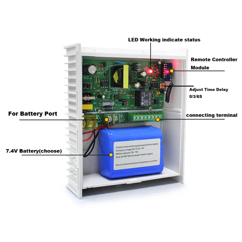 AC 100~240V DC 12V 3A/5A Power Adapter Backup Battery optional 7Amp Interface For RFID Card Access Control System Power Supply Vue