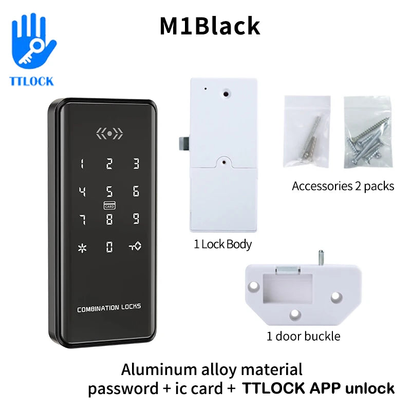 Biometric Fingerprint Electronic Digital Drawer Lock RFID 13.56Mhz For Spa Swimming Pool Gym Electronic Cabinet Lock TTLOCK Vue M1black