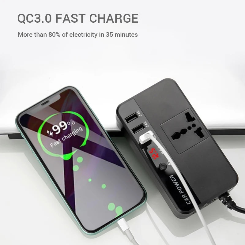 Car Inverter DC 12V to AC 220V 200W Auto Converter Inversor Car Cigarette Lighter Power Adapter QC3.0 USB Charger Fast Charging Vue