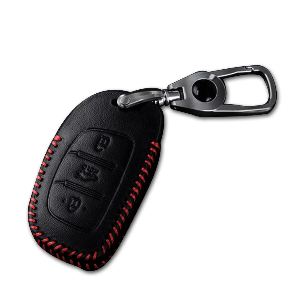 Leather Car Key Case Key Fob Cover For Hyundai Tucson Creta ix25 ix35 Verna 3 4 Buttons Smart Folding Keychain Vue