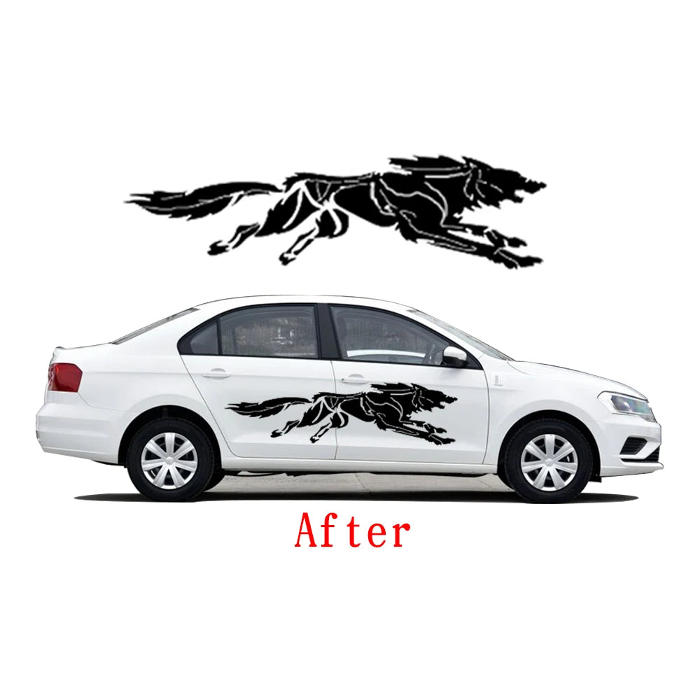 Car Styling A Howling Wolf Creative Car Stickers PVC Large Wild Animal Decals Black White Car Accessories Vue