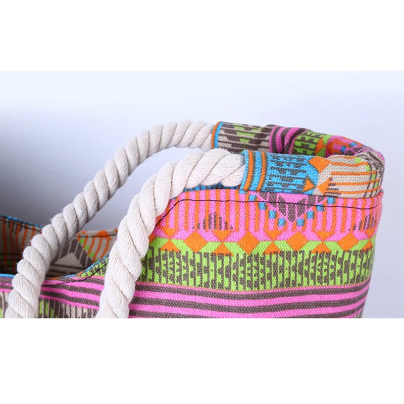 Casual Summer Beach Women Bag Lunch Fashion Canvas Striped Handbags