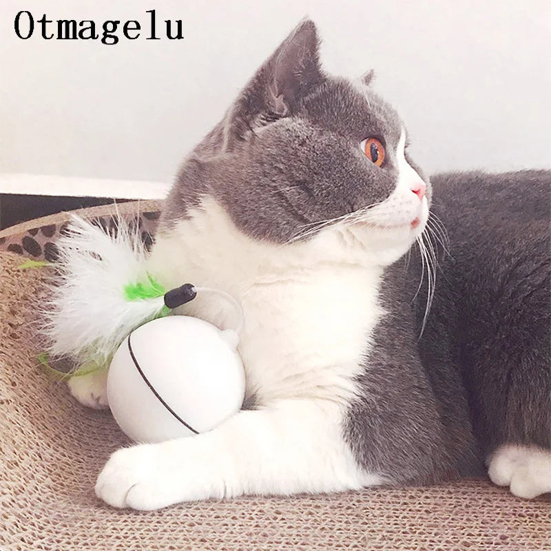Funny Pet Dog Cat Toys Chargable LED Scrolling Glowing Balls with Feather Bell Sound Silicone Balls Agile training Catch Cat Toy Vue