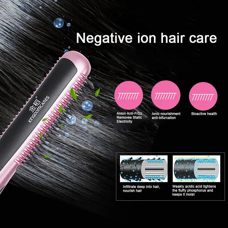 Ceramic Hair Straightener Brush – PTC Heating, 6 Temps | KD-388A Hair Straightener Brush Vue