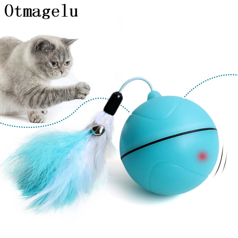 Funny Pet Dog Cat Toys Chargable LED Scrolling Glowing Balls with Feather Bell Sound Silicone Balls Agile training Catch Cat Toy Vue
