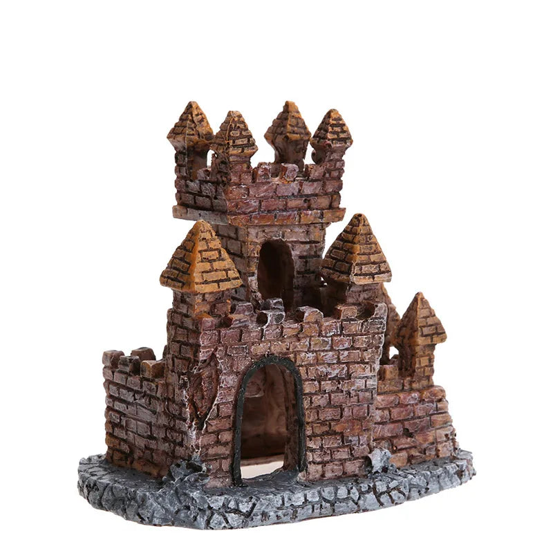 Vintage Europe Resin Castle Aquarium Fish Tank Decoration Ornament Mini Simulation Hollow House Blockhouse For Hiding Breeding Vue