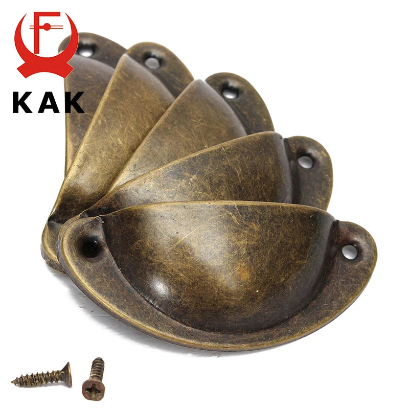 KAK 20PCS Retro Metal Kitchen Drawer Cabinet Door Handle And Furniture Knobs Hardware Cupboard Antique Brass Shell Pull Handles Vue