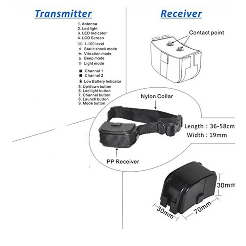 300M Remote Electronic Dog Training Collar With LCD Display Rechargeable Waterproof 100Levels Vibration Shock Stop Barking 998DR Vue