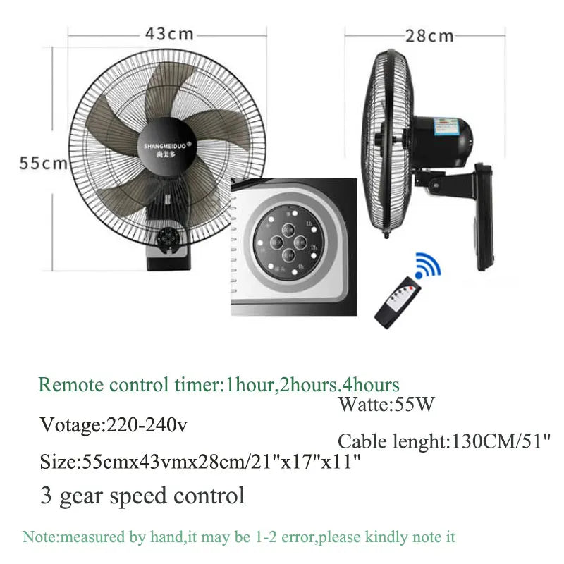 17-Inch Wall-Mounted Fan | Remote Control, Timer, Low Noise Wall-Mounted Fan Vue
