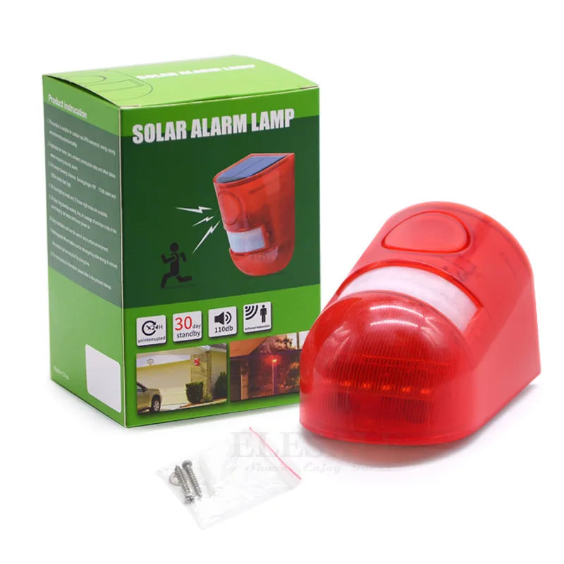 Solar Powered Infrared Motion Sensor Detector Siren Strobe Alarm System Waterproof 110dB Loud For Home Yard Outdoor Security Vue
