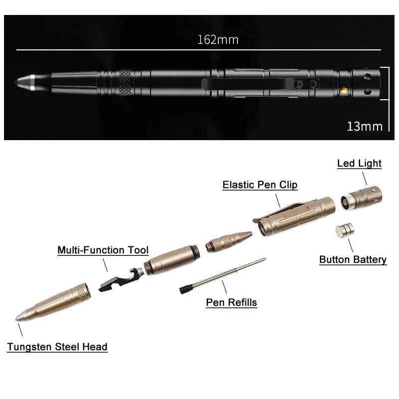 Multi Function Tactical Pen Emergency Window Breaker Flashlight/Bottle Opener/Wrench/Screwdriver Outdoor Survival EDC Tool Vue