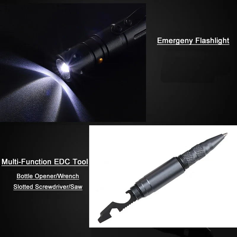 Multi Function Tactical Pen Emergency Window Breaker Flashlight/Bottle Opener/Wrench/Screwdriver Outdoor Survival EDC Tool Vue