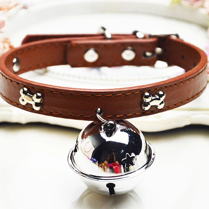 High-quality Adjustable Pet Collar With Bells PU Material For Puppy Animal Cat Dog Cute Collars Dog Accessories Pet Supplies Vue