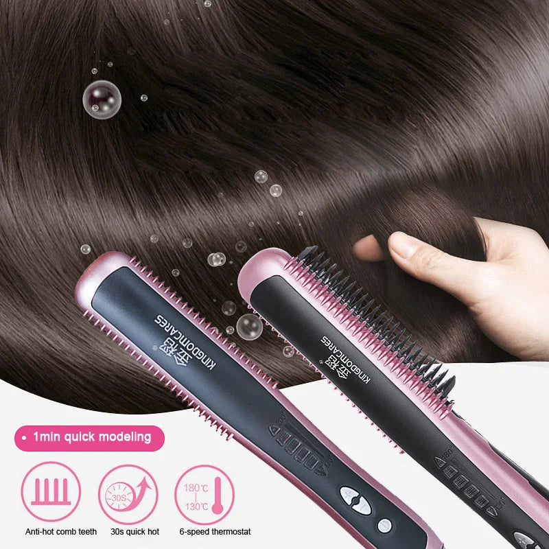 Ceramic Hair Straightener Brush – PTC Heating, 6 Temps | KD-388A Hair Straightener Brush Vue