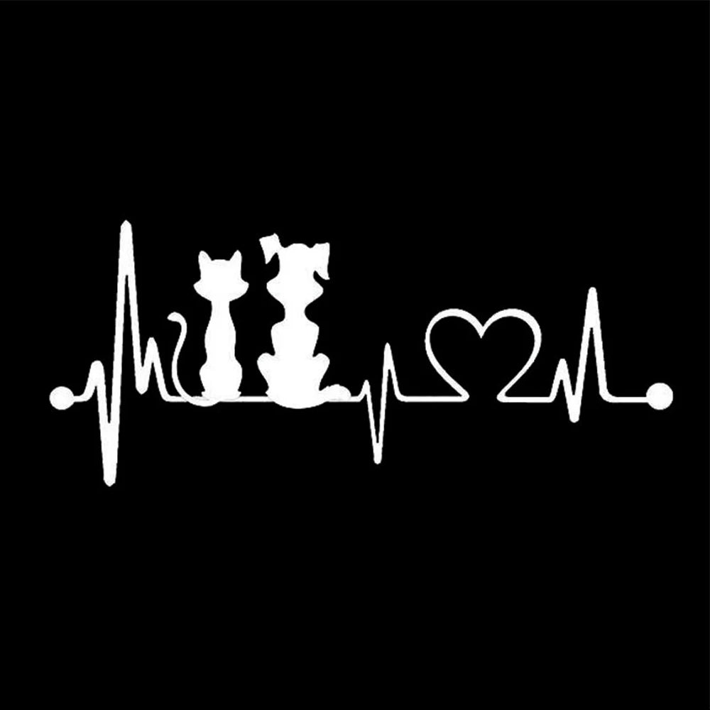19*8.2CM Dog And Cat Heartbeat Car Stickers Puppy Kitten Fashion Animal Sticker Cartoon Creative Window Vinyl Decal Car Styling Vue