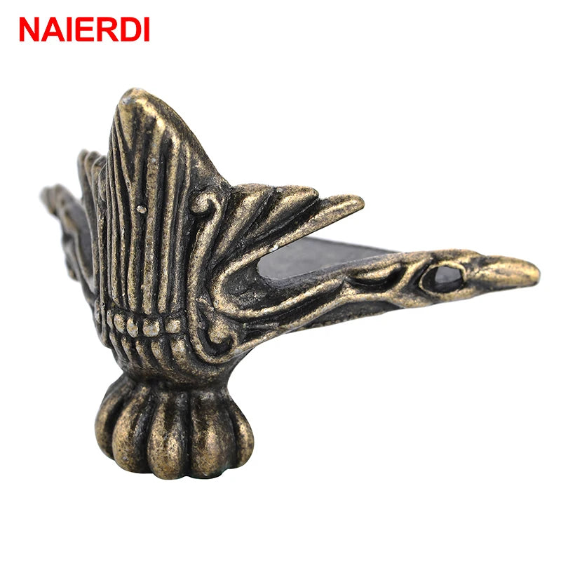 4PCS NAIERDI 40x30mm Antique Wood Box Feet Leg Corner Protector Triangle Rattan Carved Decorative Bracket For Furniture Hardware Vue Default Title