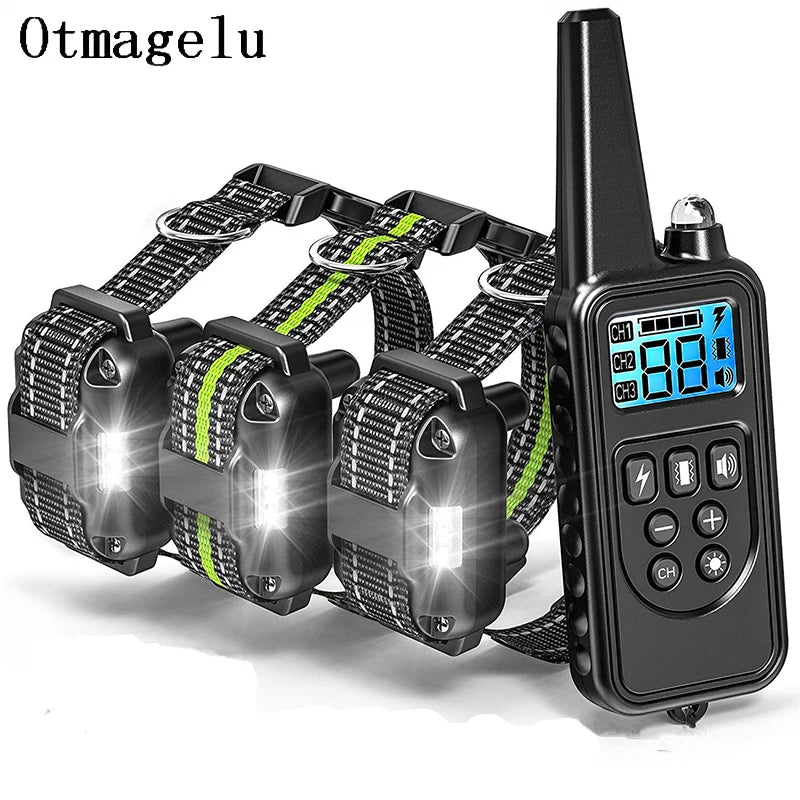 800m Electric Dog Training Collar with LCD Display Pet Remote Control Waterproof Rechargeable Collars for Shock Vibration Sound Vue